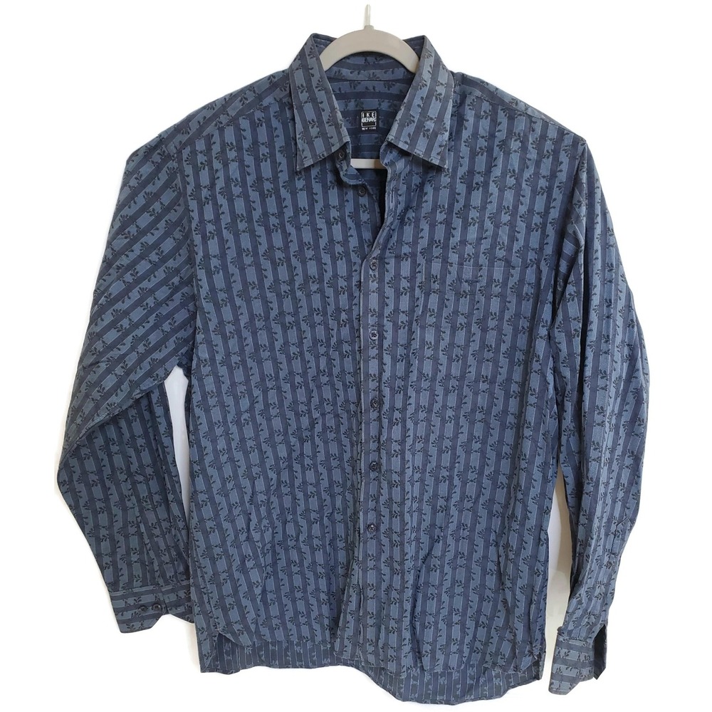 Ike Behar Shirt Mens Large Blue Striped Floral Long Sleeve‎ Button Down Cotton